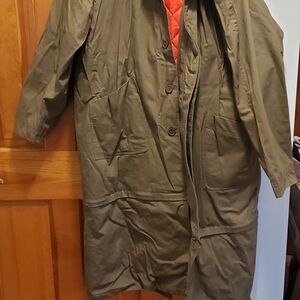 Marlboro olive trench coat.